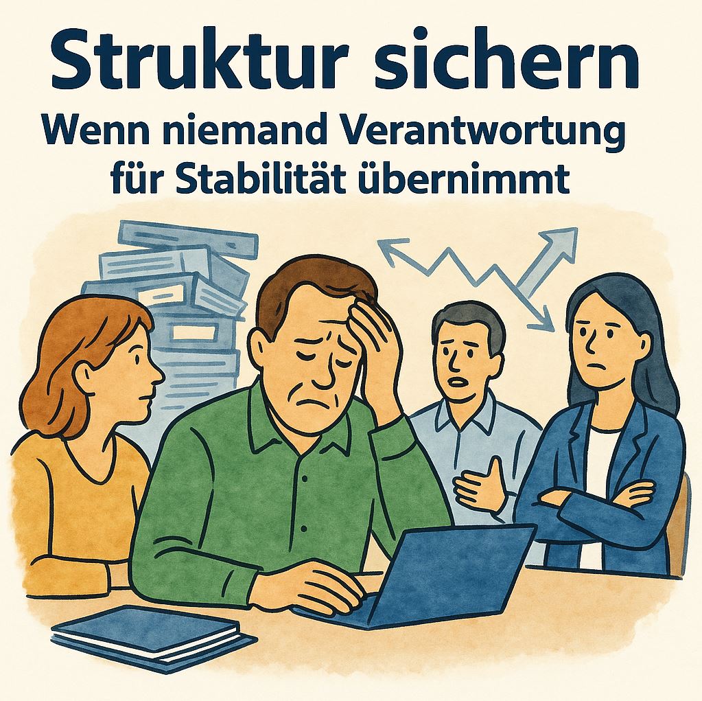 Gestresster Bereichsleiter im Meeting – fehlende Struktur und operative Überlastung.