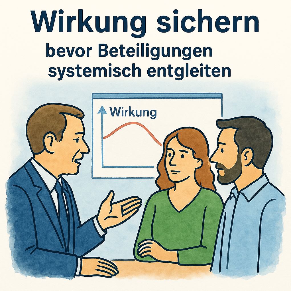 „Illustration: Wirkung in Beteiligungen sichern – operative Führung und strukturelle Eingriffe vor Eskalation